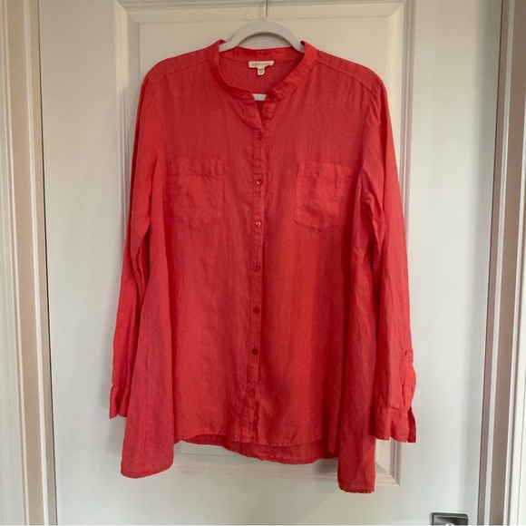 Eileen Fisher Tops - Eileen Fisher Organic Irish Linen Coral Button Down Shirt